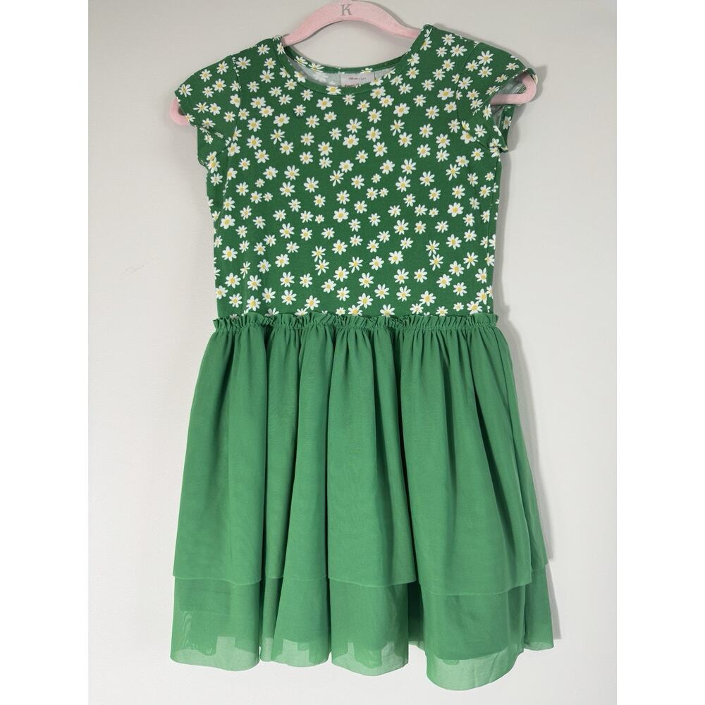 Hanna Andersson Girl Size 8 Floral Dress Green Tulle Short Sleeve Spring Summer